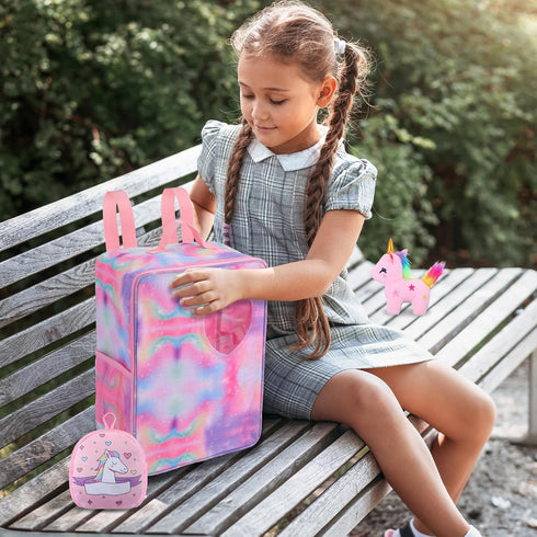 18 Inch Doll Carrier Set - Includes Clothes and Accessories for Doll Travel Bag, Dress, Shoes, Sunglasses, and Unicorn