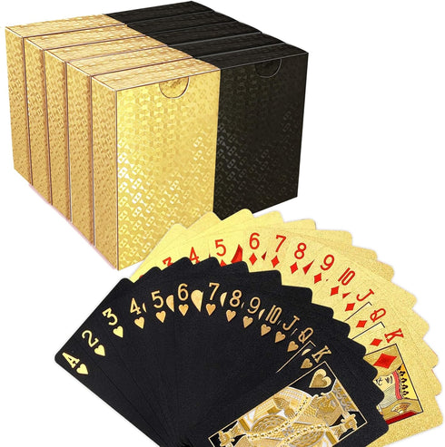 MageJoy 10 Pack Playing Cards - Black Gold HD Waterproof Plastic Standard Quality