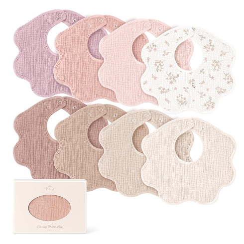 Konssy Muslin Baby Bibs 8 Pack, 100% Cotton Absorbent Bandana Drool Bibs