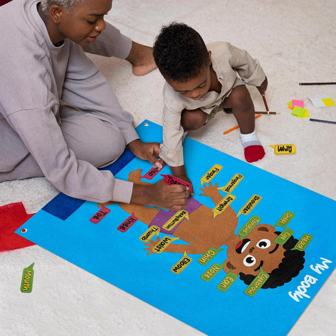 WATINC 35Pcs Brown Skin Color Body Parts Learning Felt Story Board Set - Educational Teaching Storytelling Kit for