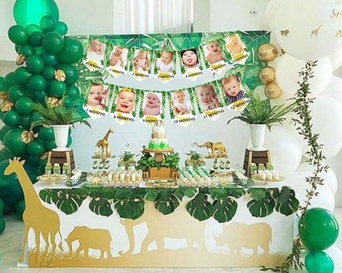 JeVenis Jungle Animals First Birthday Decoration, Wild Safari Banner for Birthday Celebration