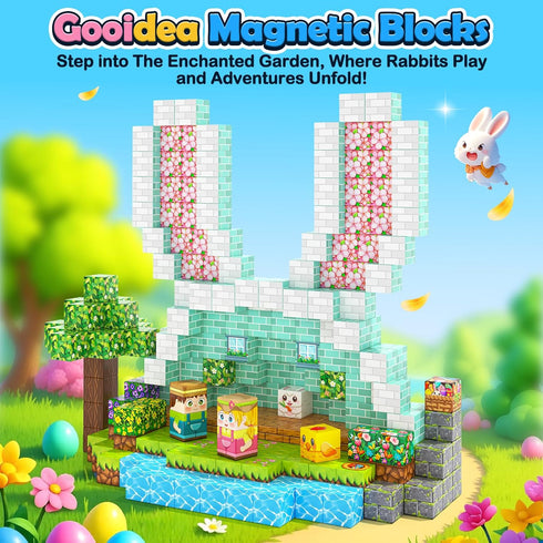 108PCS 1 inch 3+ Magnetic Blocks Kids Magnet Toys, Large Building Cubes with Puzzle Panel, Mine Magworld Easter Bunny