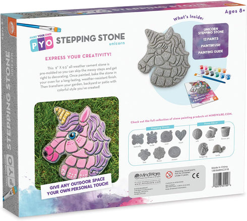 MindWare DIY Unicorn Stepping Stone Kit - Includes Weatherproof Stone, Paint, and Brushes