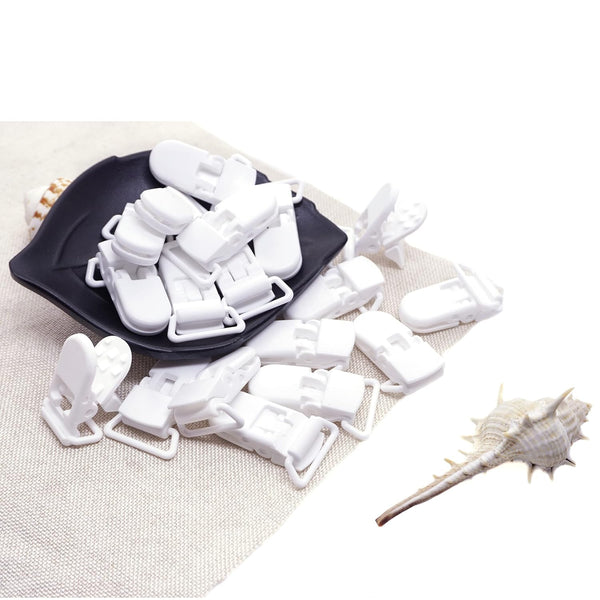 25Pcs Pacifier Clips Holders, Binky Clip for DIY Teething Toys, Baby Blankets, Bib Holder Suit for 20mm Ribbon (White)