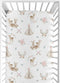 Sweet Jojo Designs Blush Pink, Mint Green and White Boho Baby or Toddler Fitted Crib Sheet for Woodland Deer Floral