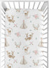 Sweet Jojo Designs Blush Pink, Mint Green and White Boho Baby or Toddler Fitted Crib Sheet for Woodland Deer Floral