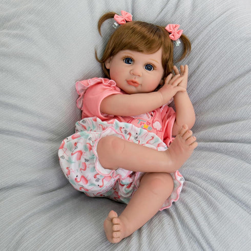 Aori 22 in Reborn Baby Girl Doll, Realistic Newborn Weighted Toddler with Flamingo Toy Gifts Set for Kids