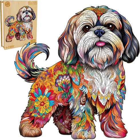 Wooden Puzzles for Adults - Shih Tzu Dog Wooden Jigsaw Puzzle - Unique Shape Lhasa Apso Gift