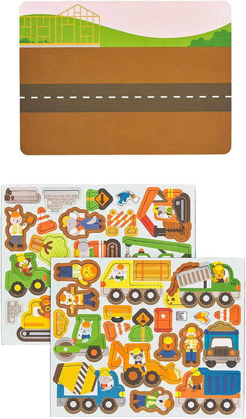 3+ 2 40 Petit Collage Magnetic Play Scene, Construction Site Magnetic Game Board with Mix and Match Magnetic Animal