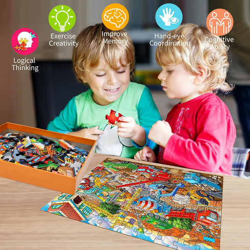 Puzzles for Kids Ages 4-10 - Busy Engineering Vehicle - 100 Pieces Jigsaw Puzzle for Learning