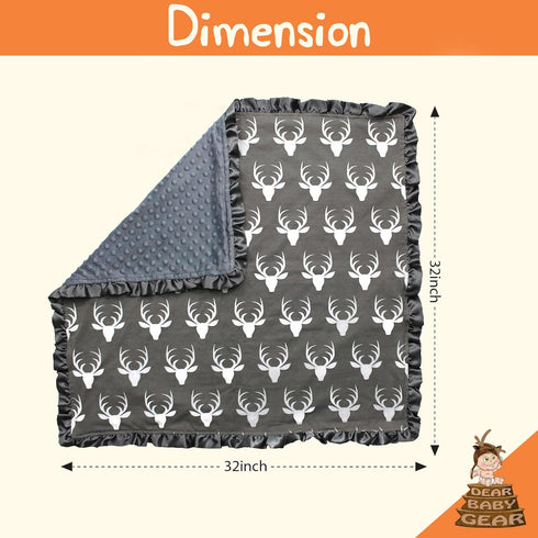 Dear Baby Gear Baby Blankets for Boys & Girls, Neutral Baby Blankets, Crib & Nursery Quilt, Antlers Grey with Ruffles