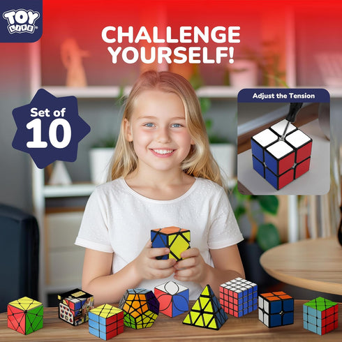 Set 10 Pack, 2x2, 3x3, 4x4 8+ STEAM Life Speed Cube Variety of Shapes & Difficulty Levels Includes Pyramid, Mirror