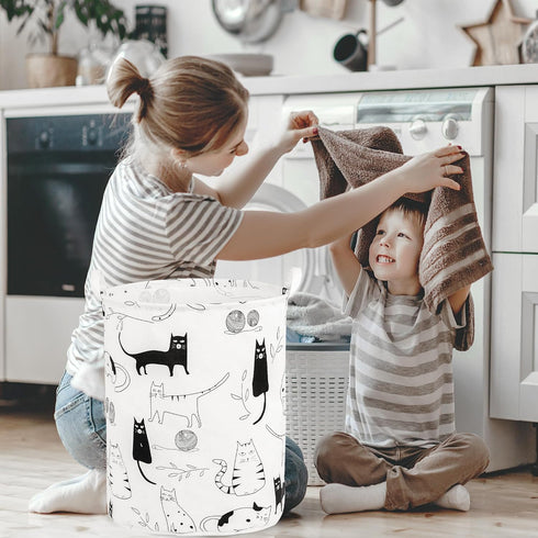 Foldable Baby Laundry Basket Hamper for Nursery, Portable Tall Collapsible Organizer with Handles (Animal Cats)