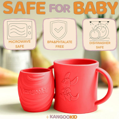 Open Cup Set for Baby, 2 Handled Tiny Cups for Toddlers, Transitional Silicone Cup for 6+ Months (Red)