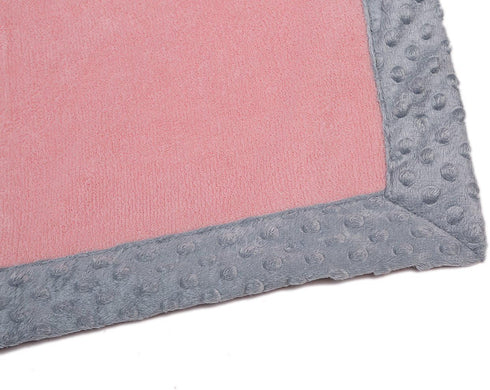 Bacati Solid Center Plush Blanket with Frame Style Border (Solid Baby Pink/Grey Border)