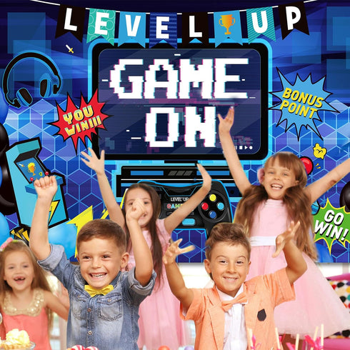 Blulu Video Game Party Decoration, Video Gaming Photo Backdrop Banner for Gamer Room Decor (70.9 x 43.3 Inch)