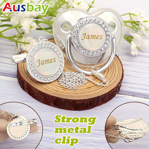 Set Personalized Pacifier with Name, BPA Free, Bling Gold Silver Pink Rose Gold Luxurious Ideal Gift for Newborns