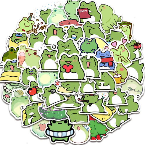 50 Pieces Frog Stickers - Cartoon Vinyl Waterproof Stickers for Laptop, Guitar, Motorcycle, and More