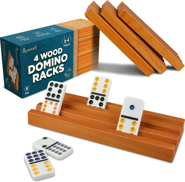 Queensell Domino Holders for Mexican Train - Domino Trays Set of 4