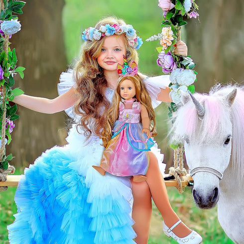 2-Sets 18-inch Set 18 inch WONDOLL American Doll Clothes - Amazing Rainbow Unicorn Clothes with Hair Clip and Headband