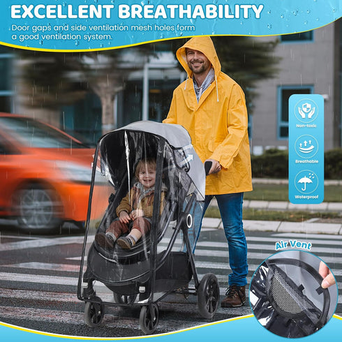 Clear Stroller Rain Cover, Universal Stroller Accessories, Waterproof Travel Weather Shield with Breathable Ventilation