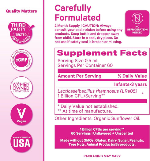 1 oz, 2 Pink Stork Baby Probiotic Drops, Newborn, Infant & Toddler Probiotics to Help Aid Digestion and Constipation