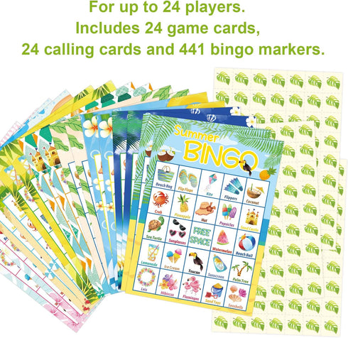 Fancy Land Summer Bingo Game for Kids - 24 Players Hawaiian Tropical Luau Party Favors Supplies