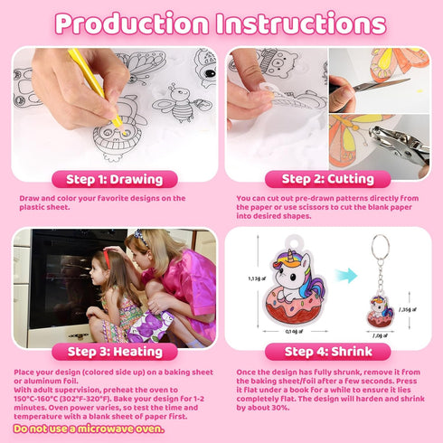 201pcs 24 12 (75 Set Shrink Paper Keychain Kit, Blank & Pre-Cut Sheets Patterns) Crafts Kits for Kids Adults, Shrinking