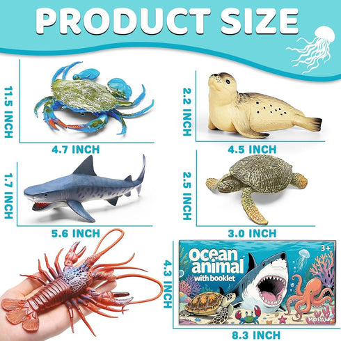 MOEAWS 20 3+, Pcs Ocean Animal Toy with Educational Booklet, Plastic Sea Animal with Gift Box, Mini Sea Creature