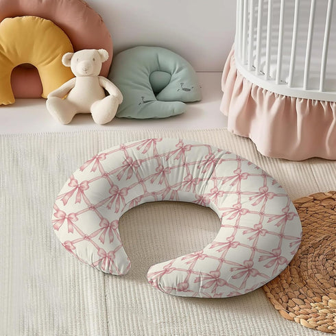 KuphiL10C Cute Bows Flowers Floral Pattern Nursing Pillow Cover, Unisex Bows Removable Breastfeeding Pillowcase