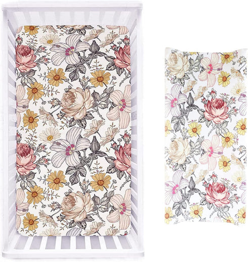 HNHUAMING Floral Crib Sheet and Changing Pad Covers
