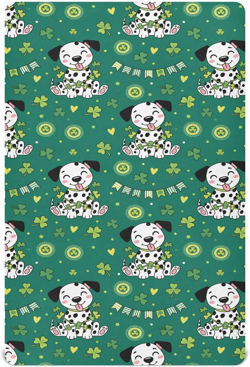 KEIGE St. Patrick's Day Dog Shamrock Fitted Crib Sheet for Girls and Boys,Soft