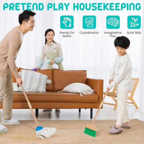 Set, 8 Set 3-6, Kids Cleaning Pcs Wooden Housekeeping Play Includes Broom Mop Duster Dustpan Brushes Rag and Organizing