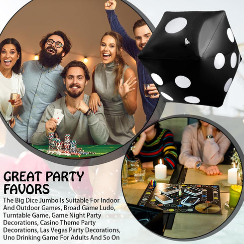 3 Pack Inflatable Dice, Jumbo Giant Inflatable Dice Toy for Indoor Outdoor Board Games, Pool Party Favor (Black, 20