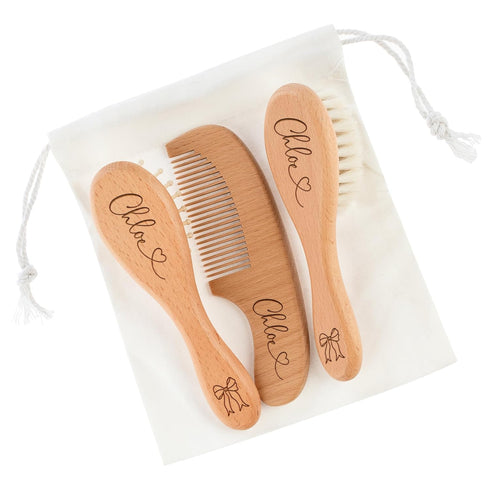 set, Set, Custom Wooden Baby Brush Optional Icons and Fonts, Personalized Wooden Baby Brush and Comb Personalized Baby