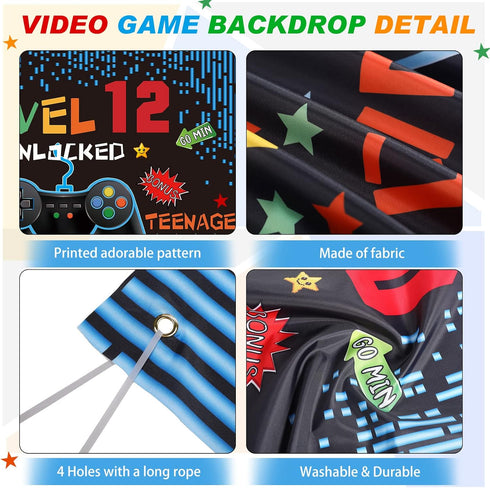 Video Game Birthday Decorations for Boys, 8-14th Birthday Theme Photo Props Backdrop Banner