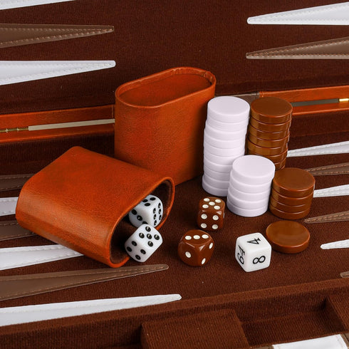 Backgammon Set for 2 Players, Classic Portable Board Game with PU Leather Case (Brown, 15inch)