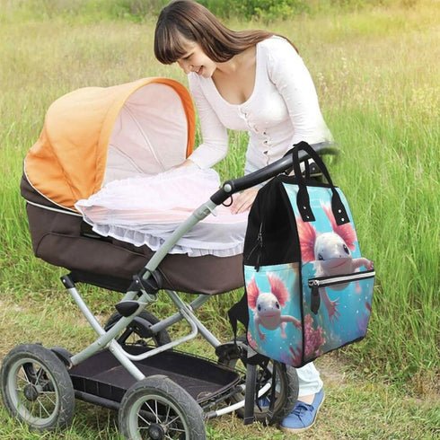 Qewfoju Backpack Backpack Cute Underwater Axolotl Print Diaper Bag Large Capacity Diaper Baby Changing Bags
