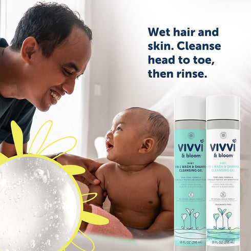 2-in-1 10 Oz Vivvi & Bloom Gentle Baby Wash & Shampoo Cleansing Gel, Leaves Sensitive Skin Feeling Healthy