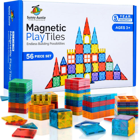 Magnetic Tiles 56 PCS - Building Set for Kids 3-8 Years Old, STEM Magnetic Blocks Toy