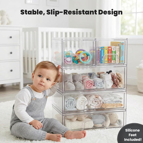 Farazza 6-Pack Set Countertop Clear Baby Bottle Organizer For Cabinet, Storage Bins with Pull-Out Drawers, Organizer