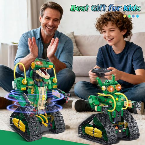 5 1 877 8 9 10 11 12+ HiWEEGO RC Dinosaur Building Toy with Light, in Remote Controll Building Block Kit, PCS Tech