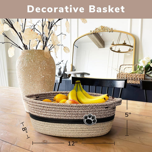 Dog Toy Basket - Small Woven Storage Basket for Gifts, Towels, Nursery, Living Room, Toy Storage Organizer Bins (12 x 8