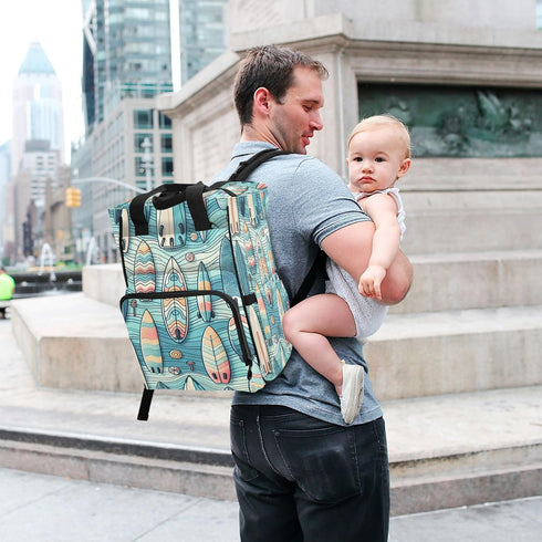 YANENDIE Backpack, Backpack Backpack Colorful Surfboards Diaper Bag Unisex Travel Baby Diaper Bags with Stroller Straps
