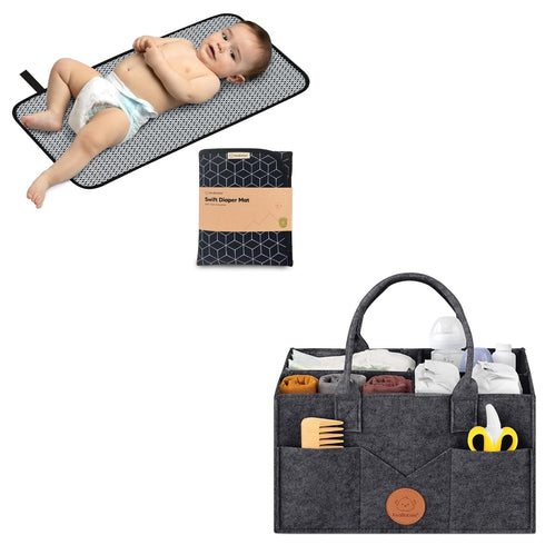 KeaBabies Portable Diaper Changing Pad and Baby Diaper Caddy Organizer - Waterproof