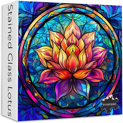 Stained Glass Puzzle for Adults, 1000 Pieces, Colorful Lotus Flower Art, Challenging Jigsaw Puzzle