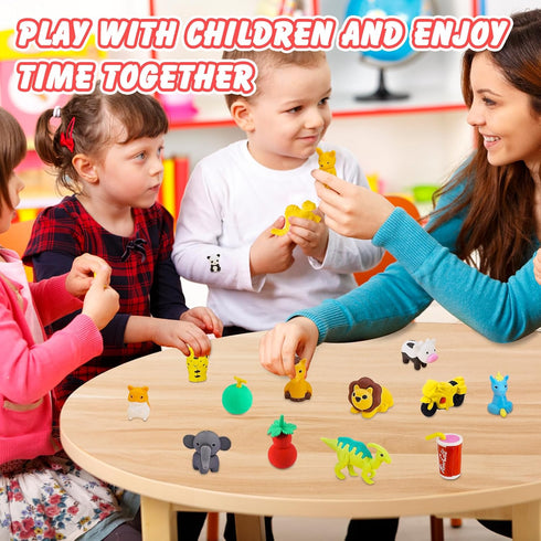 150Pcs Animal Erasers, Kids Pencil Erasers, Mini Animal Food Erasers, Bulk Toys for Classroom Rewards, Game Prizes,