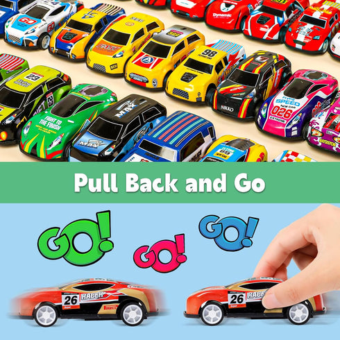 AZEN 30 Pcs Mini Vehicles Pull Back Cars, Party Favors for Kids 4-8, Bulk Race Cars Toys, Goodie Bag Stuffers