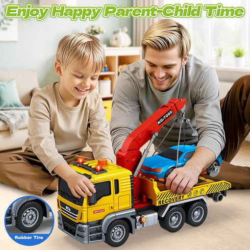 3 4 5 6 12" 3 4 5 6 SpringFlower Tow Truck Toy, Years Old Boy Toddlers Truck Vehicle, Large Tow Toy with Racing Car