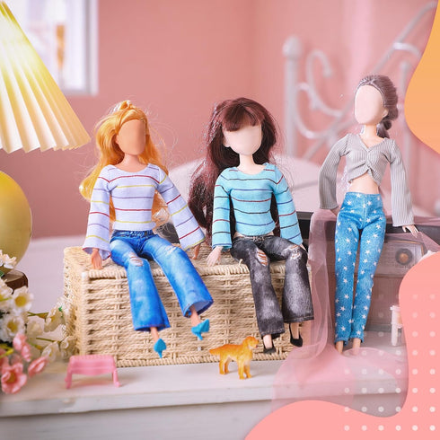 Bencailor 8 Pieces 11.5 Inch Girl Doll Accessories, Cotton Elf Sweaters & Denim Pant Regular Outfit Clothing (Stripe)